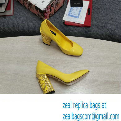 Dolce  &  Gabbana Logo Heel 10.5cm Patent leather Pumps Yellow 2022